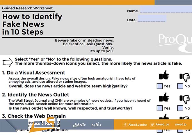 استمارة تساعدكَ على تقييم مصداقيّة الأخبار