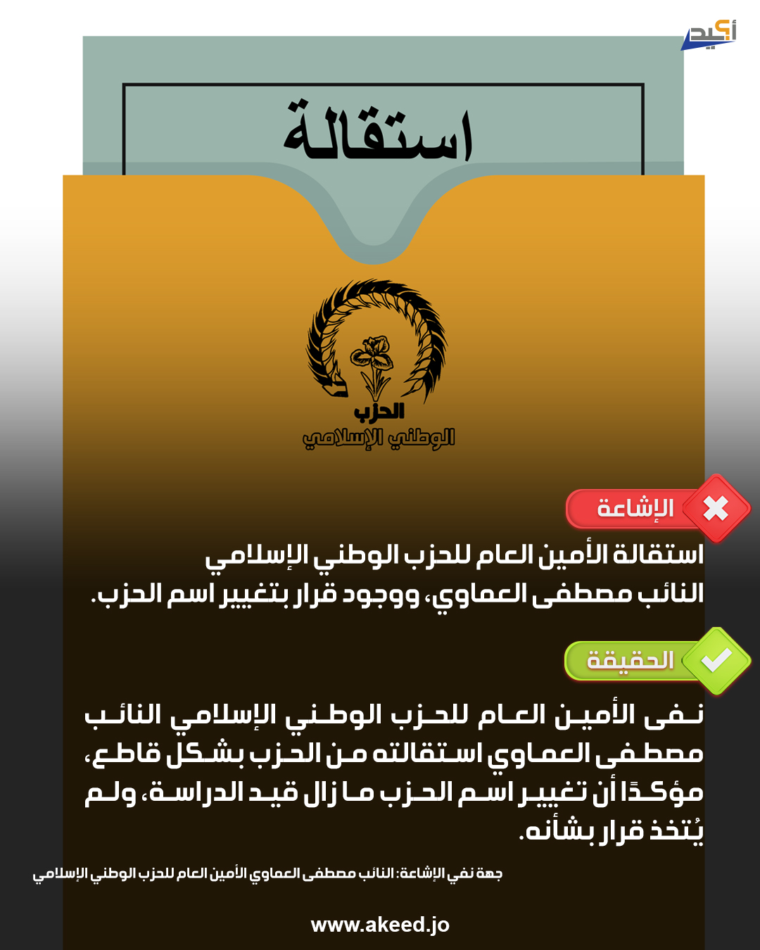 إشاعة استقالة أمين عام الحزب الوطني الإسلامي